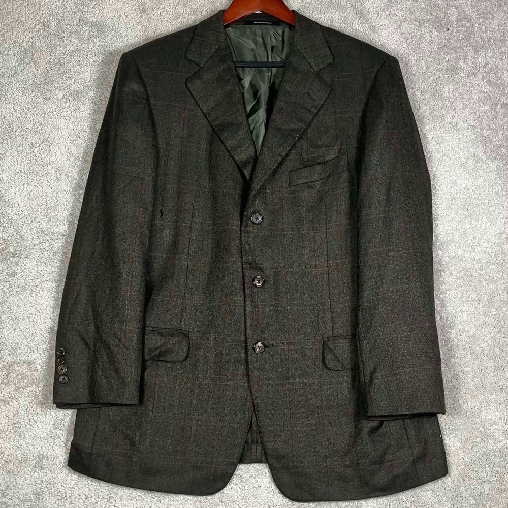 Ermenegildo Zegna Sport Coat Mens 52 Brown Cashmere‎ Plaid Blazer Made in Swiss